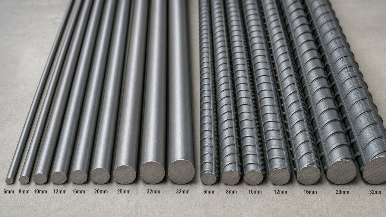 Besi beton polos dan ulir berdasarkan diameter