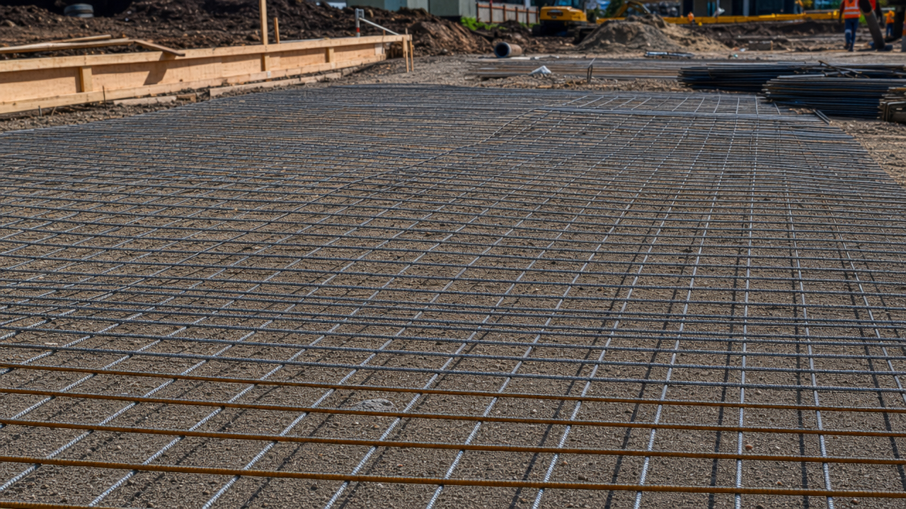 Panel wiremesh baja di lokasi konstruksi